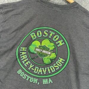 Harley-Davidson Boston Shirt Mens 2XL Gray Shamrock Graphic Motorcycle Tee Irish